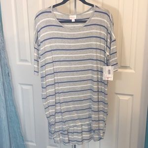 LuLaRoe Irma small heather gray w/ blue & white